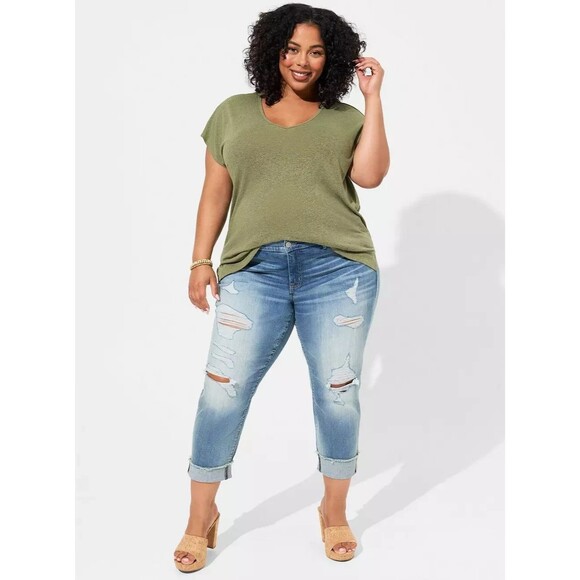 Torrid Lightweight Linen Blend V-Neck Dolman Tee Size 3 or 22-24 Plus (AS IS) - Picture 1 of 4